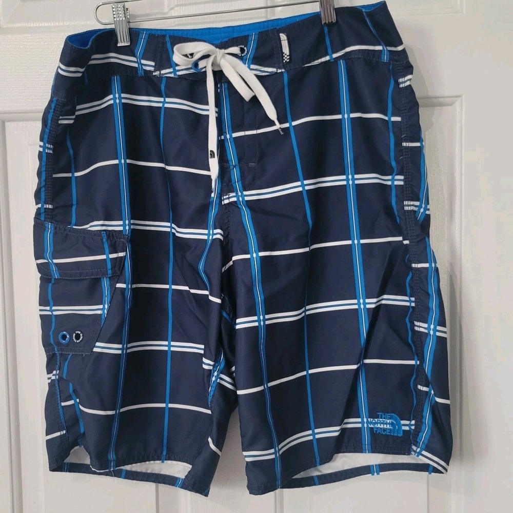 THE NORTH FACE Men's Board Shorts Swim Trunks Blue White Plaid Size‎ 36